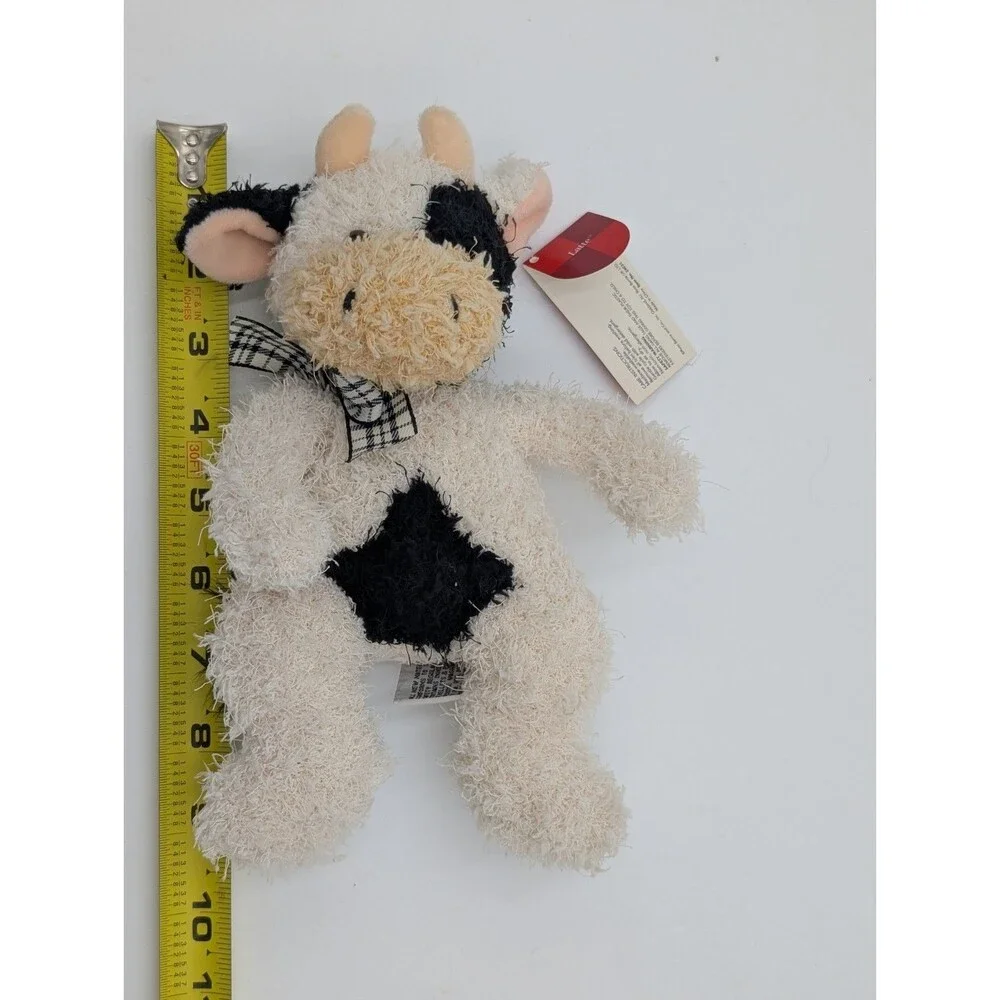 Russ Berrie Cow Plush Black White Stuffed Animal Gingham Bow Vintage 90s Farm...